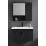 Hand washbasin With Wooden Cabinet And Pharmacy With Mirror Size 80 cm, Dark Grey Color