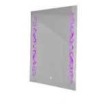 مرآة سيلفر مستطيلة مزخرفة مع إضاءة ليد 7 ألوان باللمس، مقاس 60 × 80 سم، لون فضي