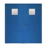 Fire door SFFECO Cold rolled steel   with square glass window Model SF/DD   Double Door leaf size  1900×1950    mm  Color Blue