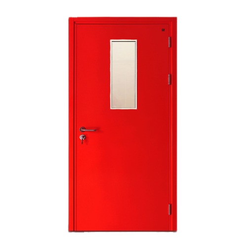 Fire Door SF/SD Cold Rolled Steel 1950×900 mm Red with Rectangular Glass | SFFECO
