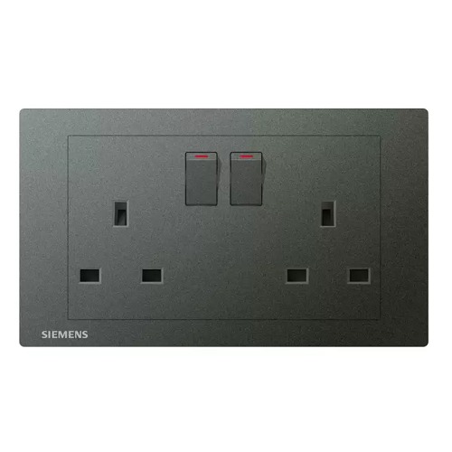 13A Twin Gang Switched Socket 86x146x30mm, Dark Gray, 250V | Siemens (Delta Relfa)