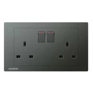 فيش مزدوج 13 امبير مع مفتاح تشغيل 86×146×30 مم، رمادي داكن، 250 فولت | Siemens (Delta Relfa)