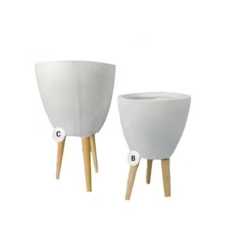 Fiberglass White Planter with Wooden Legs, 31×48 cm | Zahrat Al Rayyan Establishment