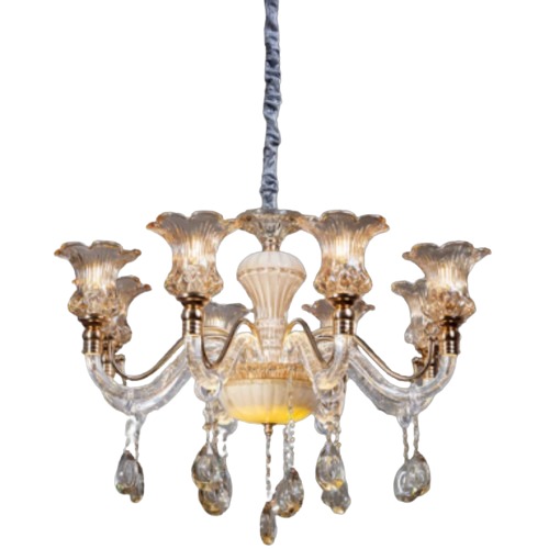 Hanging Crystal Chandelier 8 Arms 60 cm Length 80 cm Width Gold | 47133
