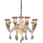 ثريا كريستال علاقي 8 ذراع، طول 60 سم، عرض 80 سم، لون ذهبي