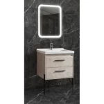 Decorative Wooden Washbasin, Width 60 cm, Height 48 cm, Depth 46 cm, with LED Mirror