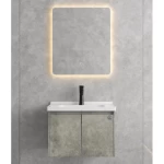 Wooden Single Basin Bathroom Wash Basin With LED Mirrors, Size 60×48×45 cm, Gray Color
