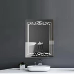 مرآة سيلفر مستطيلة مزخرفة مع إضاءة ليد باللمس، مقاس 60 × 80 سم، لون فضي