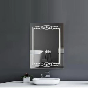 Silver Rectangular Mirror 60x80 cm with Touch LED Light, Silver Color | Silver