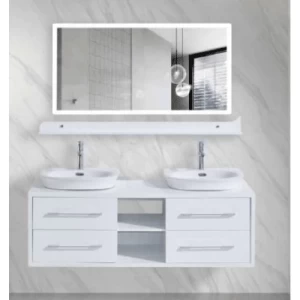 Two Bathroom Washbasin with Mirror 140 cm, White Color | Al Muhaidib Sanitary and Ceramic