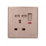 فيش 13 أمبير مع اثنين مخرج USB، لون رمادي مطفي، مقاس 7×7 سم  