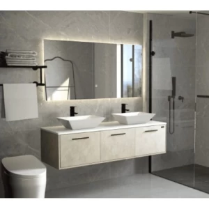 Decorative Wash Basin 150×48×45 cm with 2 Ceramic Prominent Basins and LED Mirror | Algafary Sanitary ware