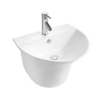 Ceramic Wall Mounted Wash Basin, White Color, Round Shape, Size 53x46.5x41.5 cm