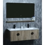 Wooden Marble Surface Ceramic Decorative Wash Basin Double Bowl Size 120 cm, With Wooden Cabinet