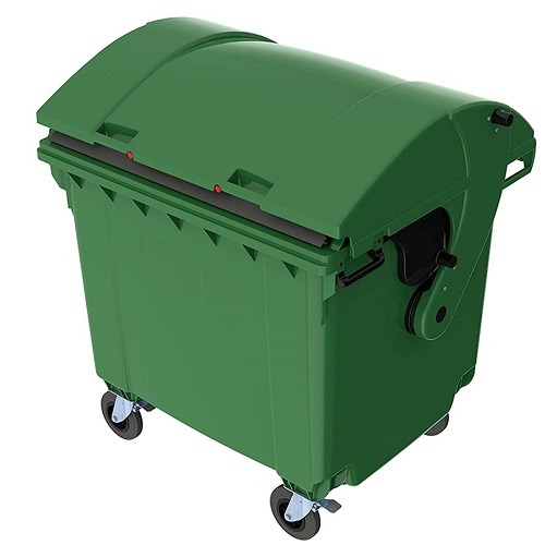 Plastic Waste Bin 1100 Liter Capacity 1.37×1.06×1.46 m Green Curved Lid | Modern bin