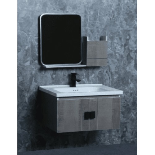 Ceramic Decorative Washbasin 80 cm Gray with Wooden Cabinet and Mirror Pharmacy | Al Muhaidib Sanitary and Ceramic