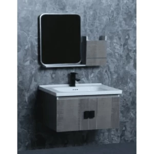 Ceramic Decorative Washbasin 80 cm Gray with Wooden Cabinet and Mirror Pharmacy | Al Muhaidib Sanitary and Ceramic