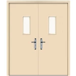 Fire door SFFECO  galvanized steel  with a rectangular glass window Model SF/DD  Double Door leaf size 1950×1900    mm  Color Beige