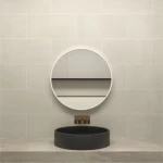 مراية مستدير، إطار ألمنيوم ابيض، مقاس 60 × 60 سم