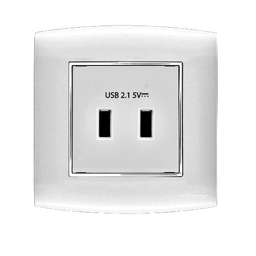 USB Charger Socket 7x7 cm 2.1 Amp Silver with Chrome Ring | Al Fanar