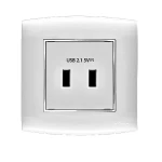 فيش شاحن USB مفرد 2.1 أمبير الفنار موديل أمنية المقاس  7x7 اللون فضى بحلقة كروم