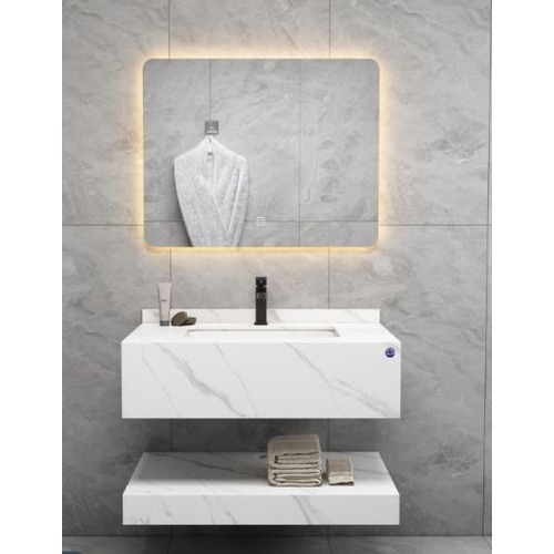 Artificial Marble Normal Basin 80 cm White With Lead Veins, LED Mirror | Algafary Sanitary ware