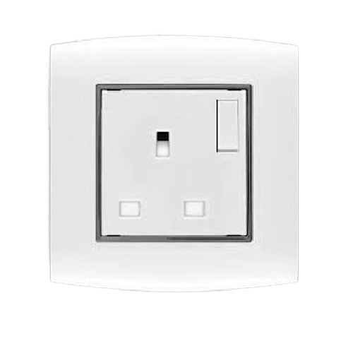 Electrical Switch Socket 2 Way 13 Amp 7x7 cm White with Black Ring | Al Fanar