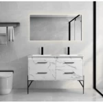 Decorative Wooden Washbasin, LED Mirror, Size 120×48 cm, Marbled white Color