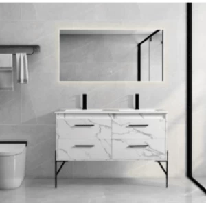 Decorative Wooden Washbasin 120×48 cm, Marbled White with LED Mirror | Algafary Sanitary ware