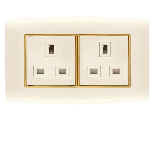 Electrical Switch Socket 2g 13 Amp Omnia 7x14 cm Beige with Gold Ring | Al Fanar