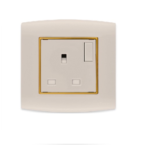 Electrical Switch Socket 2 Way 13 Amp 7x7 cm Gold with Gold Ring | Al Fanar