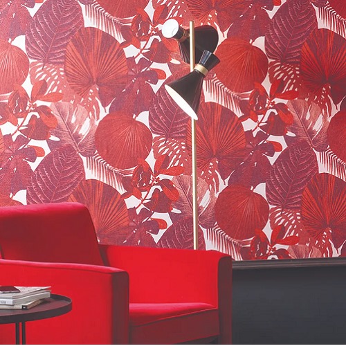 Wallpaper Leaves Design Size 1.005x53 cm, Red Color | Abyat Company