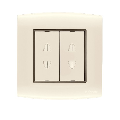 Electrical Switch Socket 2 Gang 2 Way 16 Amp 7x7 cm Beige with Black Ring | Al Fanar