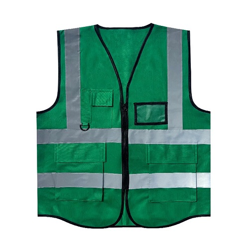 Reflective Work Vest 2 inch Wide, Green Color with Three Pockets and Card | 703-9