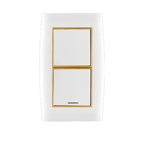 Electrical Light Switch 1 Gang Double Pole 45 Amp 14×7 cm White with Gold Ring | Al Fanar