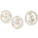 لوحة حائط معدنية تصميم زهور 3 قطع، لون ذهبى، مقاس 70×70 سم