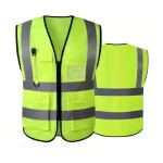 سترة سلامة عاكسة، مزودة بثلاث جيوب وبطاقة تعريف، لون فسفوري،عرض 2 إنش