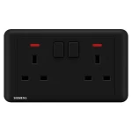 فيش مزدوج 13 امبير مع مفتاح تشغيل ومؤشر ضوئي نيون، اسود، 86×146 مم، 250 فولت، ماركة سيمنز (دلتا سيتا)