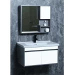 Ceramic With Wooden Cabinet and Mirror With Pharmacy Hand Washbasin, Pearly Oily Color, Size 80 cm