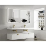 Decorative Wooden Washbasin Two basins, Width 150 cm x Depth 46 cm x height 25 cm, LED Mirror