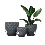 Fiberglass Plant Pot, Round Shape, Gray, Dimensions 37×37×37 cm
