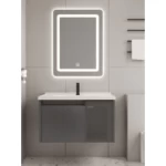 Aluminum Decorative Sink Wall Hung 80 cm Vanity Unit with Mirrored Medicine Cabinet, Grey Color