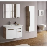 Bathroom Cabinet with Sink and Mirror, Wall-Fixed, White Color