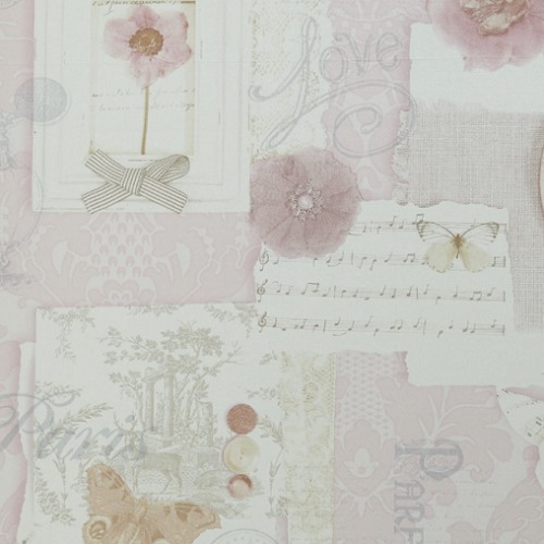 Floral Wallpaper 15.6m×106cm Pink with Brown and Gray | Luxury line