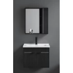Bath washbasin With Wooden Cabinet And Pharmacy With Mirror Size 80 cm, Dark grey Color