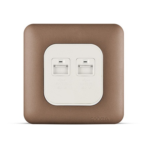 Double USB Socket 4.2A 7x7 cm, Copper Color | SPECTRA
