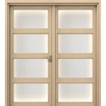 باب مزدوج WPC بلاستيك، مقاس 220 × 235 سم، لون خشب فاتح، موديل WPC-GPR01