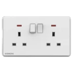 فيش مزدوج 13 امبير مع مفتاح تشغيل ومؤشر ضوئي نيون، ابيض، 86×146مم، 250 فولت، ماركة سيمنز (دلتا أرينا)