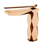 Short Ribbed Washbasin Mixer, Rose gold