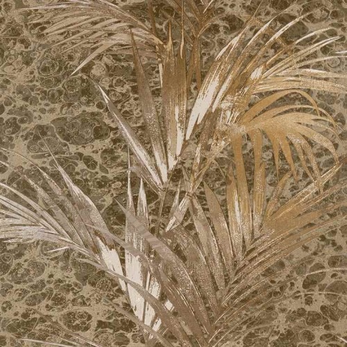 Leaf-patterned Wall Cover 10m×1.06m Brown with Beige Color, Model 5565 | Balbaid Decor Company